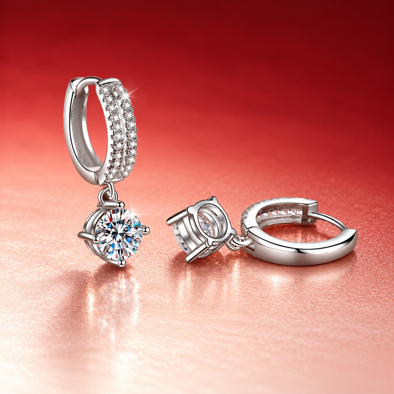 Luna Series · Pavé Hoop and Halo Drop Earrings — 925 Sterling Silver — image 3