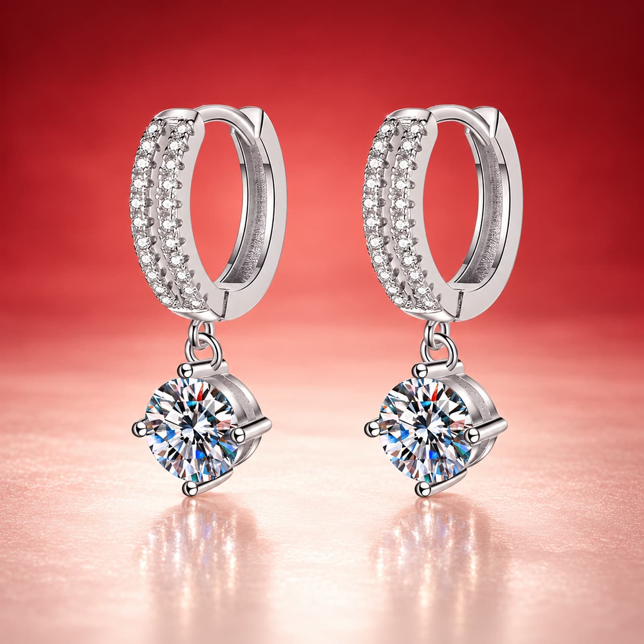 Luna Series · Pavé Hoop and Halo Drop Earrings — 925 Sterling Silver — image 4