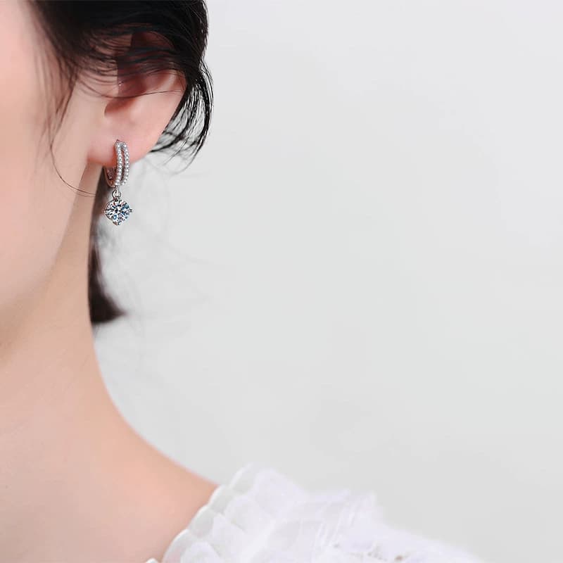 Luna Series · Pavé Hoop and Halo Drop Earrings — 925 Sterling Silver — image 2