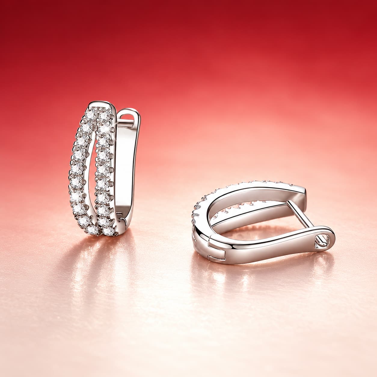 Luna Series · Crossover Pavé Huggie Earrings — 925 Sterling Silver — image 3
