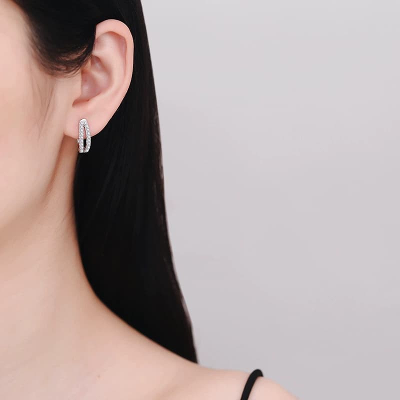 Luna Series · Crossover Pavé Huggie Earrings — 925 Sterling Silver — image 2