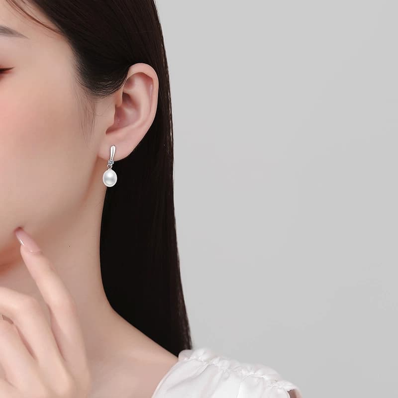 Luna Series · Pearl Drop Stud Earrings — 925 Sterling Silver — image 2