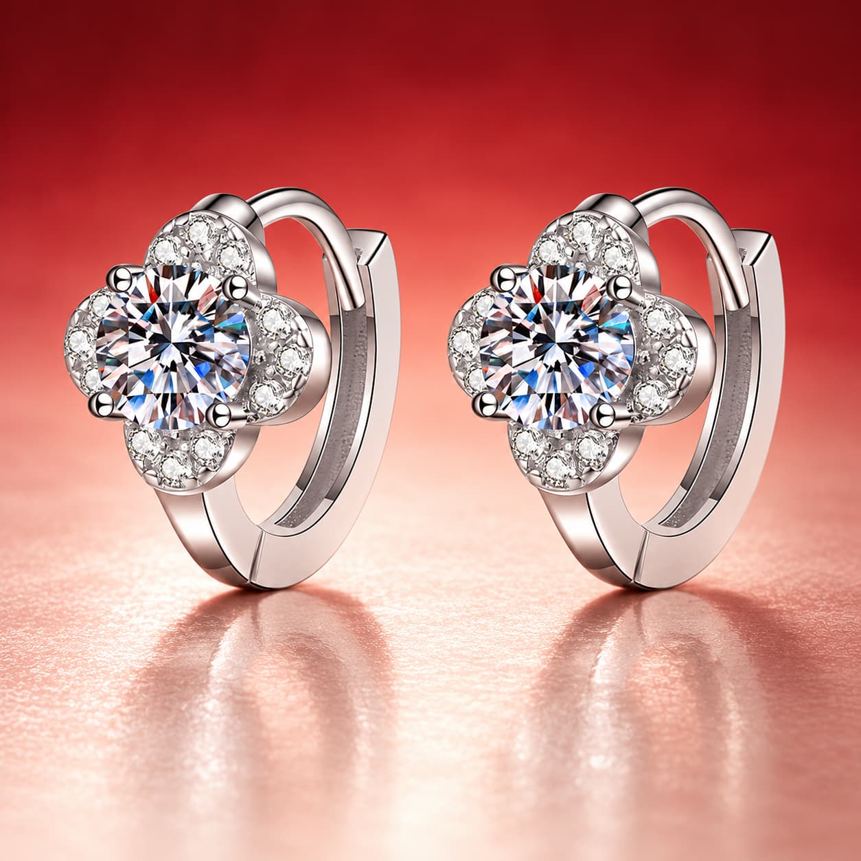Luna Series · Clover-Front Huggie Earrings — 925 Sterling Silver — image 4