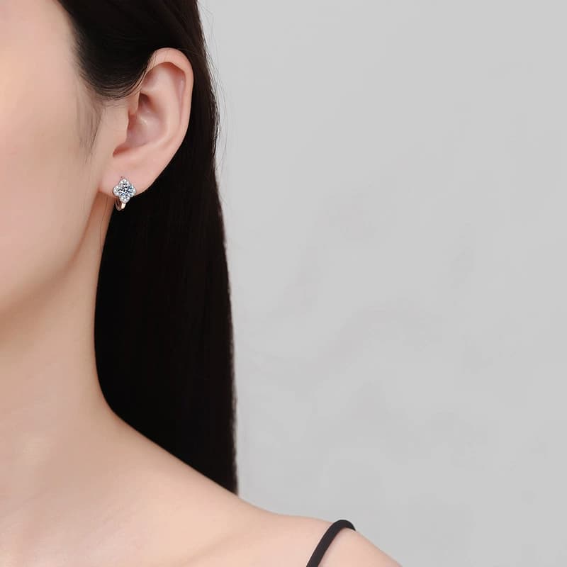 Luna Series · Clover-Front Huggie Earrings — 925 Sterling Silver — image 2