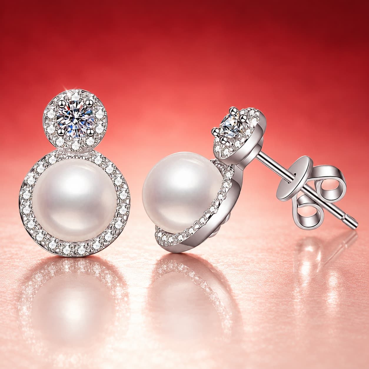 Luna Series · Pearl Halo Drop Stud Earrings — 925 Sterling Silver — image 4