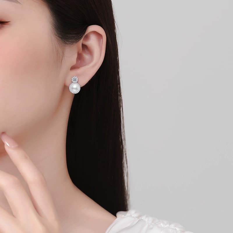 Luna Series · Pearl Halo Drop Stud Earrings — 925 Sterling Silver — image 2