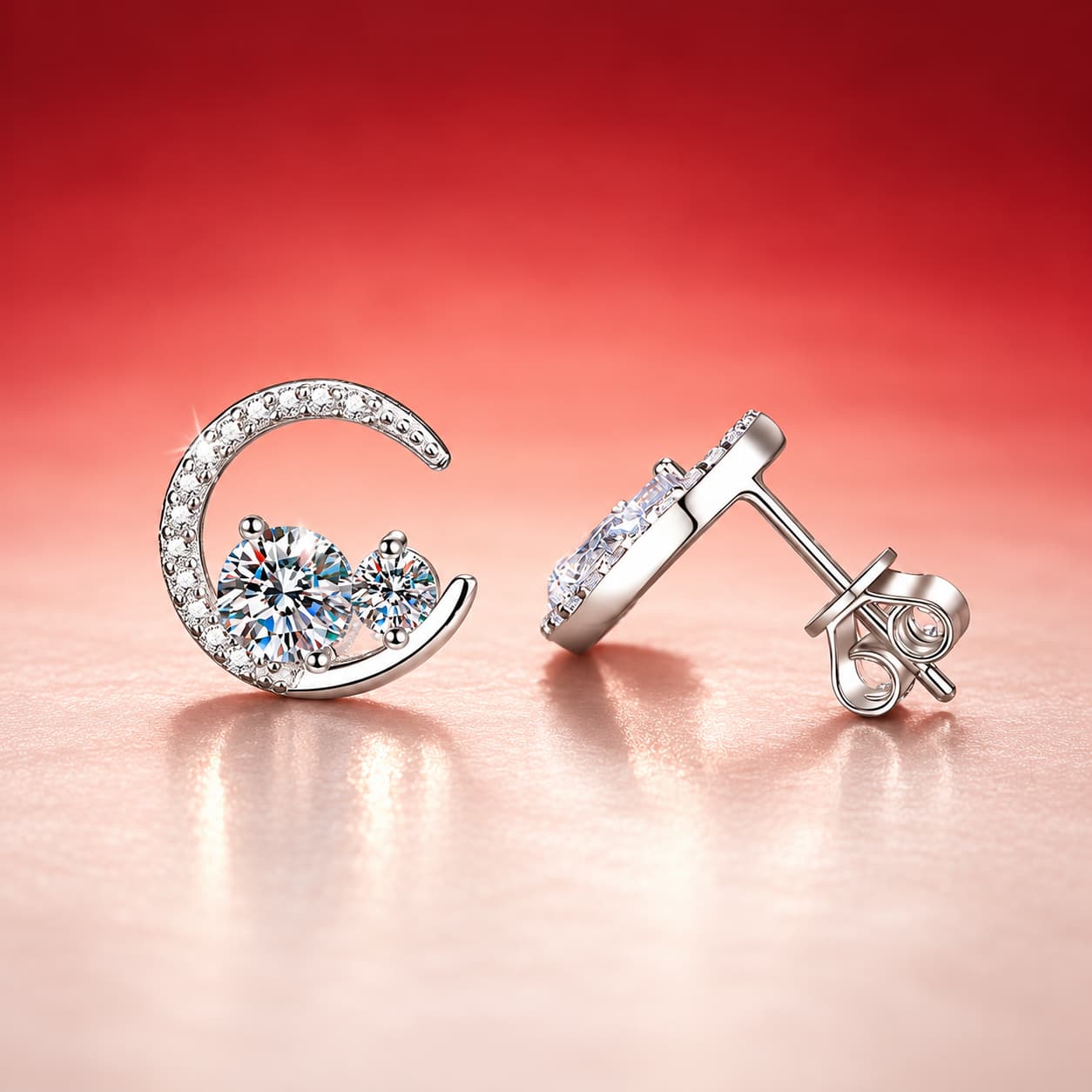 Luna Series · Crescent Moon Cluster Stud Earrings — 925 Sterling Silver — image 1