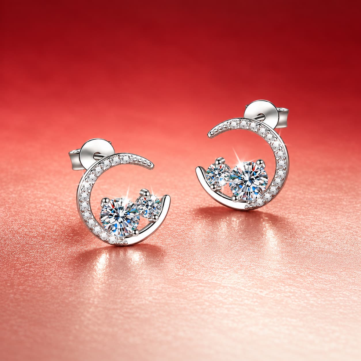 Luna Series · Crescent Moon Cluster Stud Earrings — 925 Sterling Silver — image 3