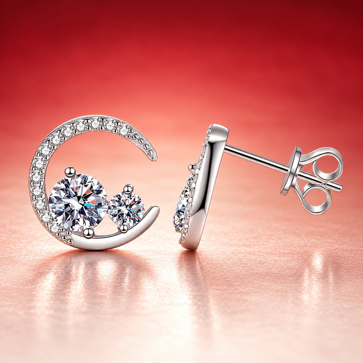 Luna Series · Crescent Moon Cluster Stud Earrings — 925 Sterling Silver — image 4