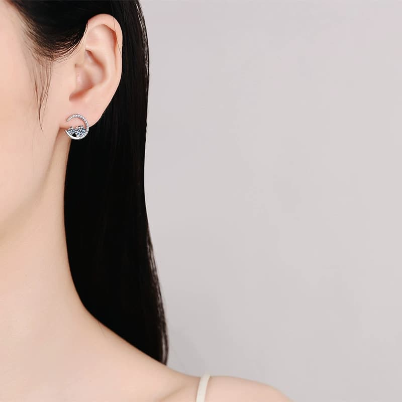 Luna Series · Crescent Moon Cluster Stud Earrings — 925 Sterling Silver — image 2