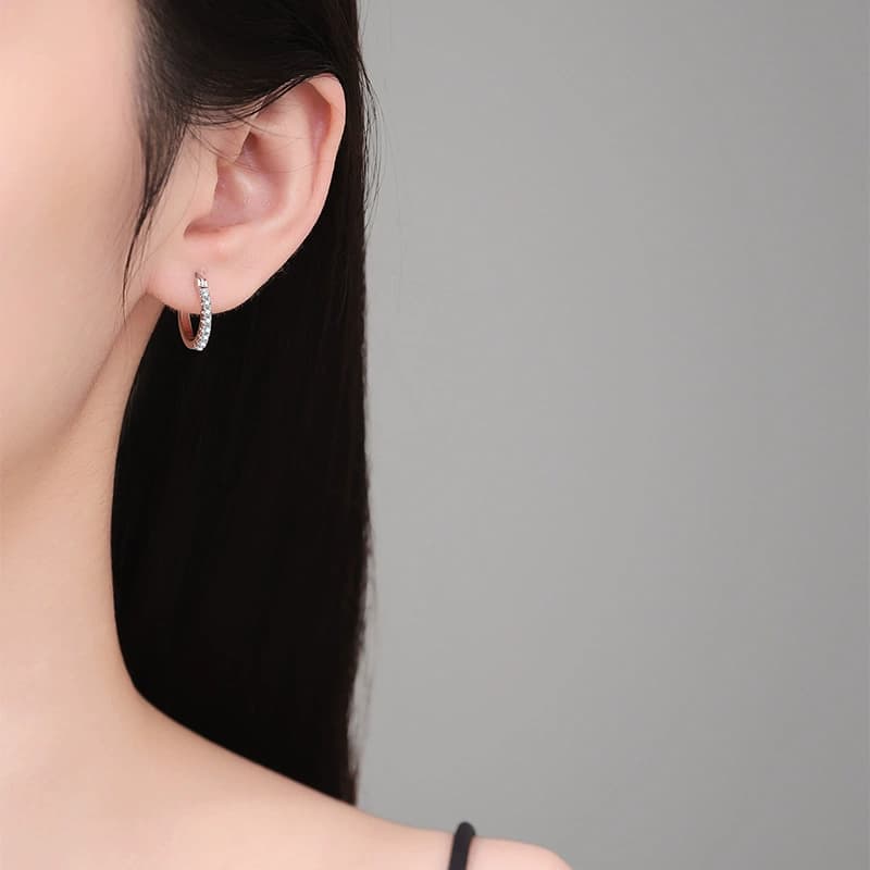 Luna Series · Pavé Huggie Hoop Earrings — 925 Sterling Silver — image 2