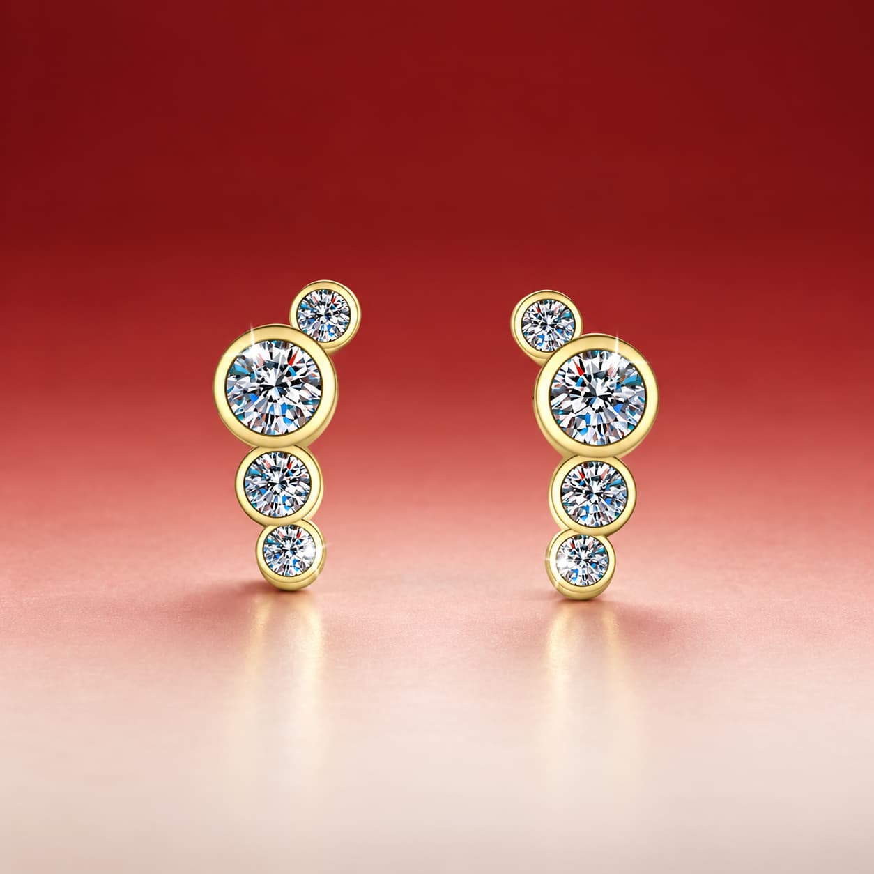 Sol Series · Graduated Three-Stone Stud Earrings — 925 Sterling Silver — image 1