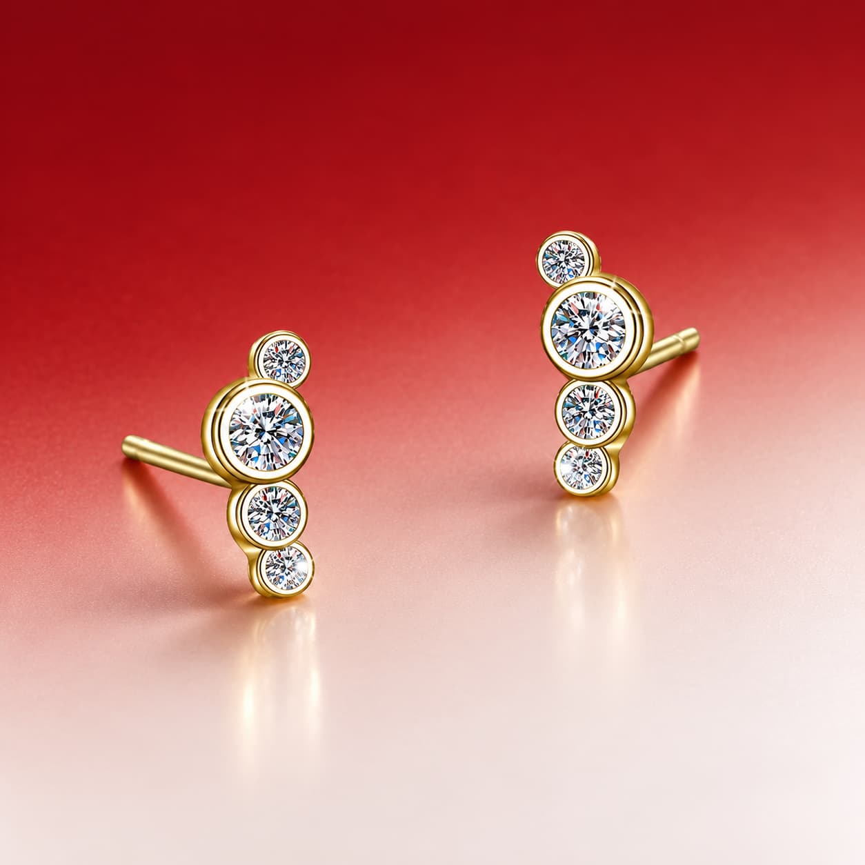 Sol Series · Graduated Three-Stone Stud Earrings — 925 Sterling Silver — image 3