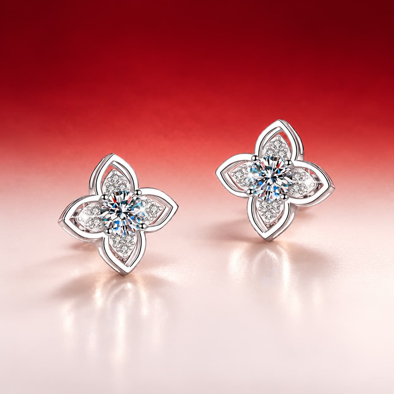 Luna Series · Clover Halo Stud Earrings — 925 Sterling Silver — image 3