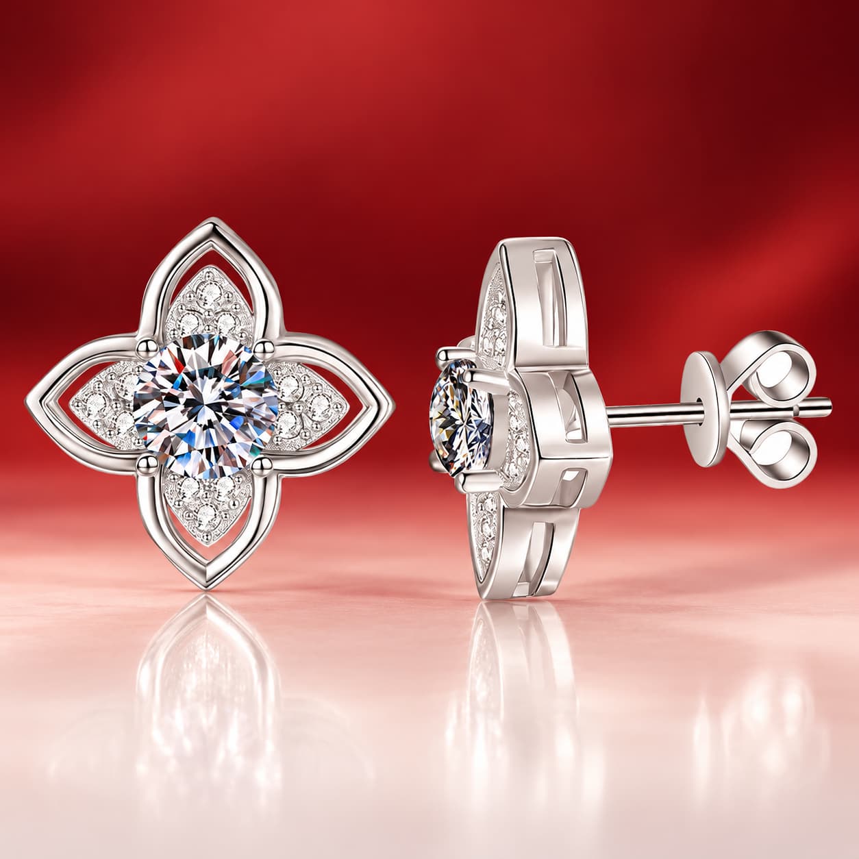 Luna Series · Clover Halo Stud Earrings — 925 Sterling Silver — image 4