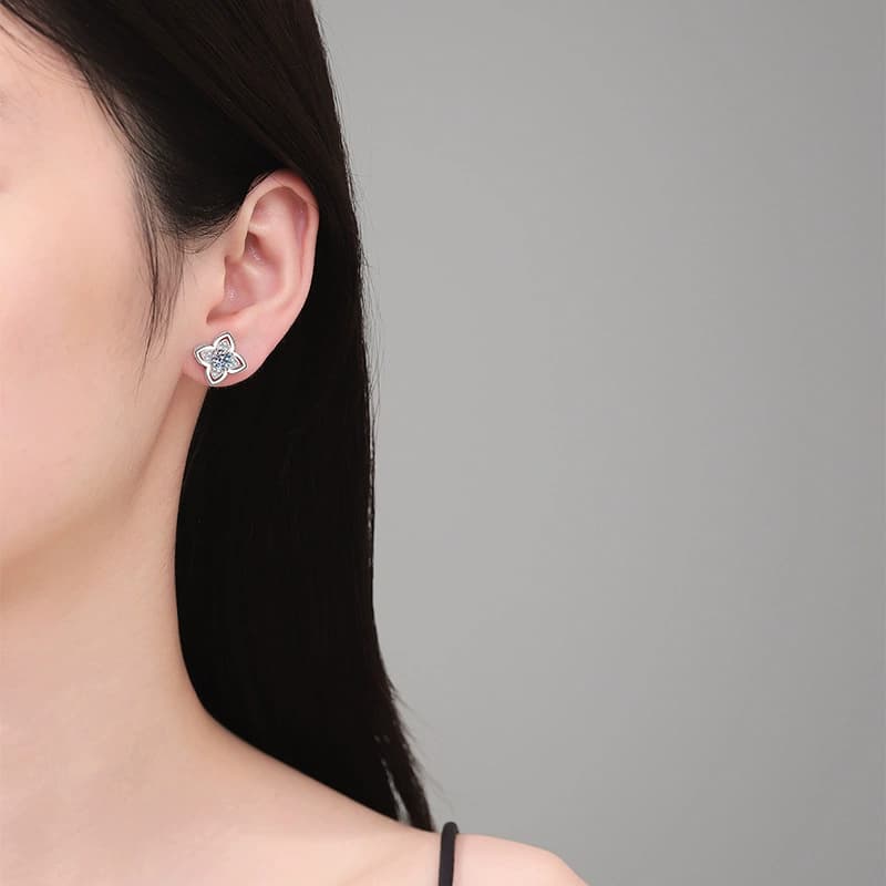 Luna Series · Clover Halo Stud Earrings — 925 Sterling Silver — image 2