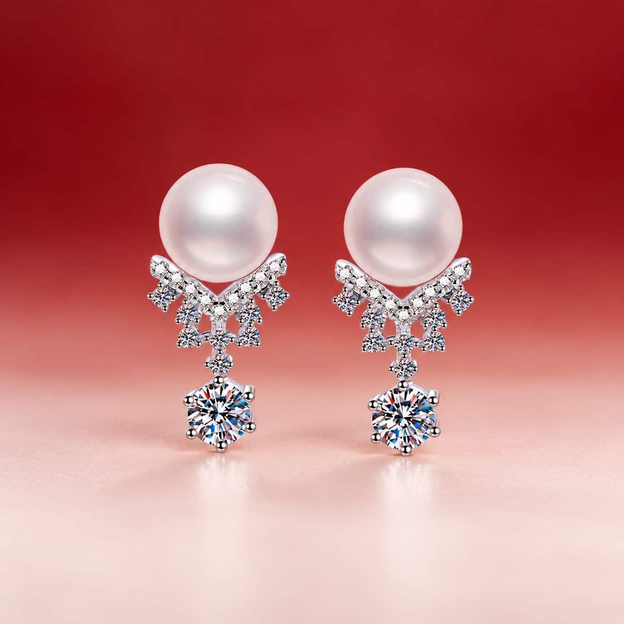 Luna Series · Pearl and Pavé Drop Earrings — 925 Sterling Silver — image 1