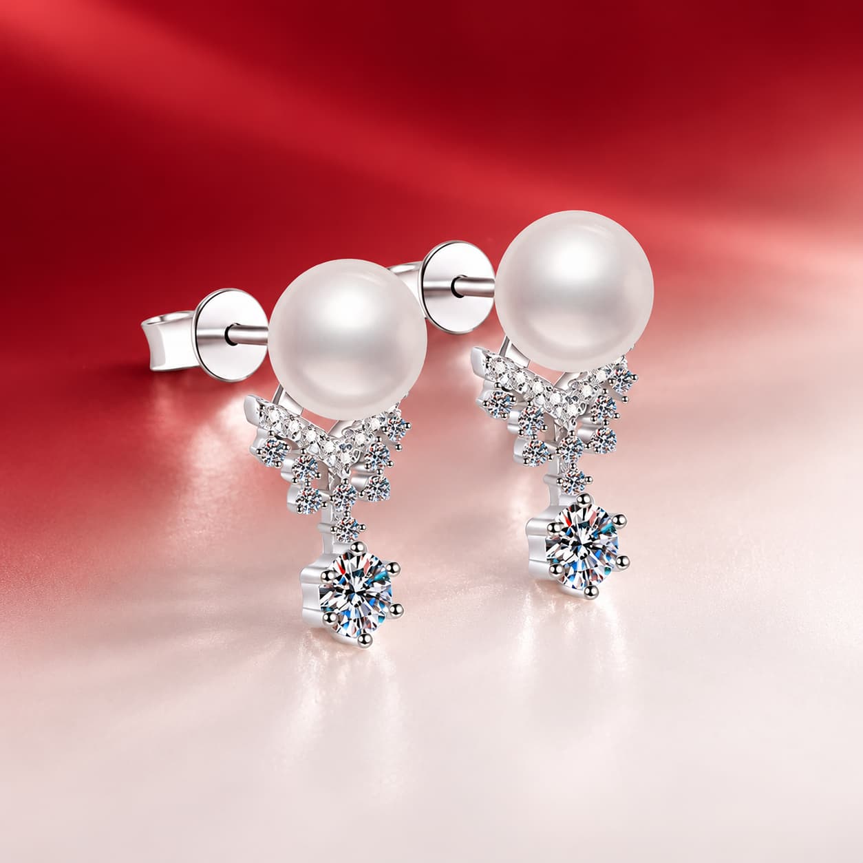 Luna Series · Pearl and Pavé Drop Earrings — 925 Sterling Silver — image 3