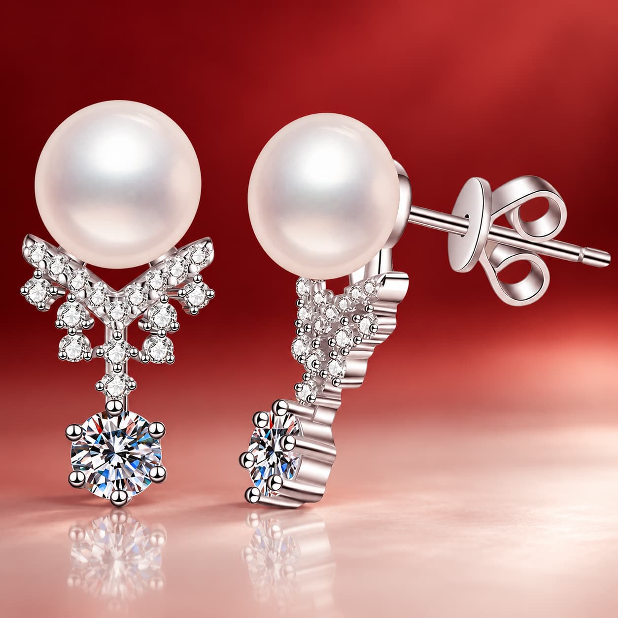 Luna Series · Pearl and Pavé Drop Earrings — 925 Sterling Silver — image 4
