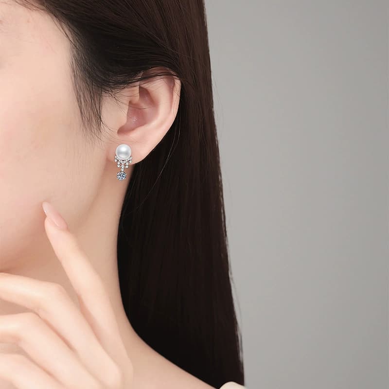 Luna Series · Pearl and Pavé Drop Earrings — 925 Sterling Silver — image 2