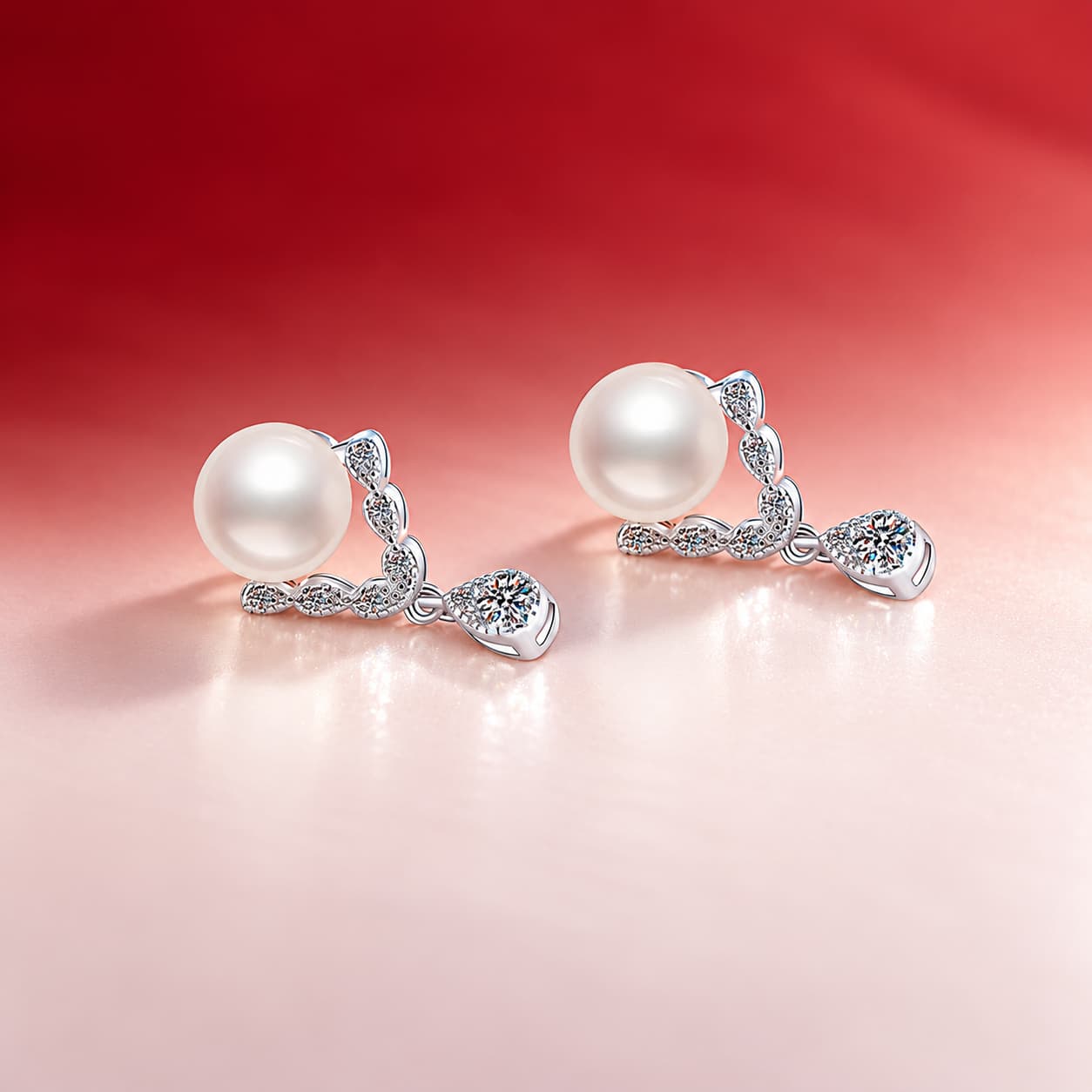 Luna Series · V-Chain Pearl Drop Earrings — 925 Sterling Silver — image 3