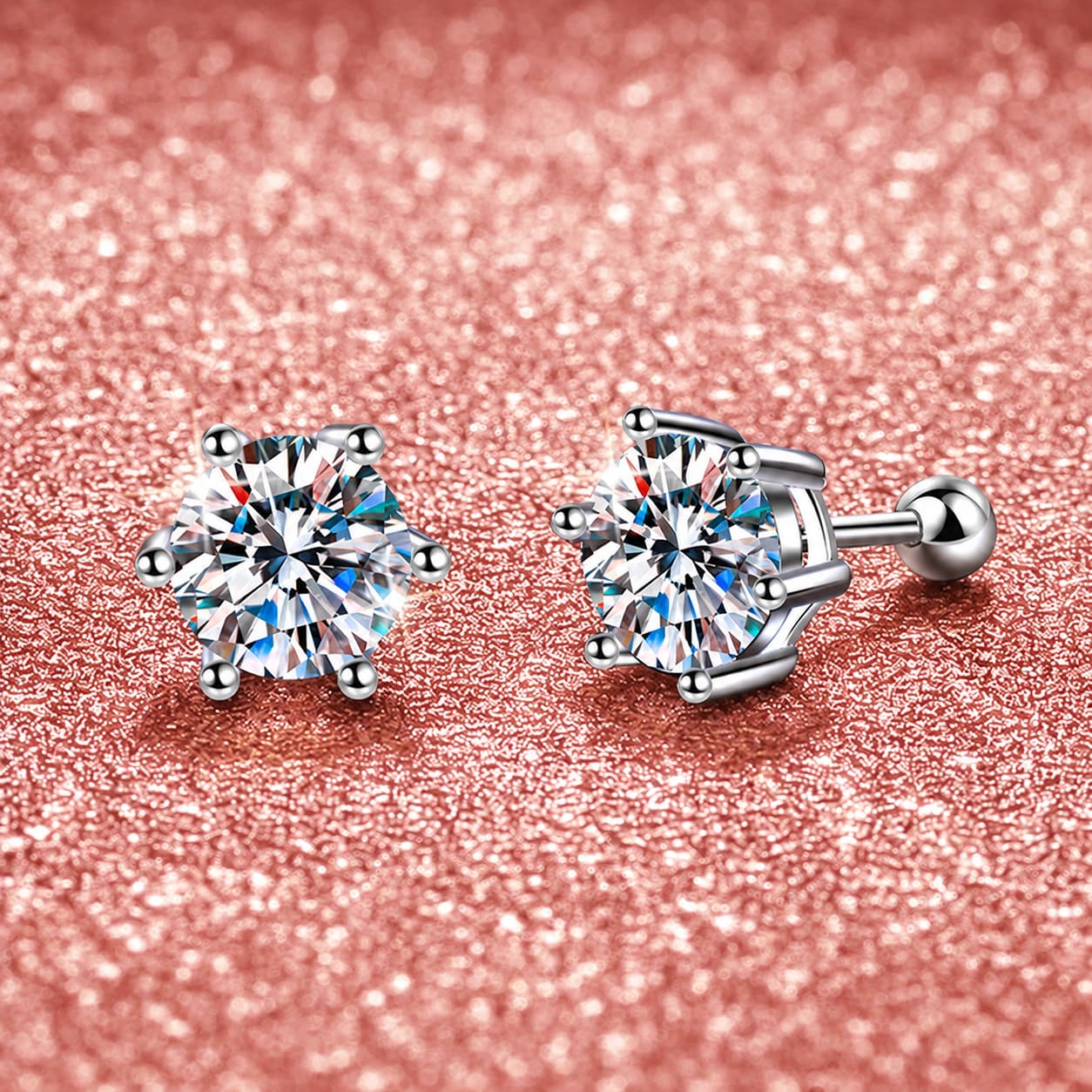 Luna Series · Six-Prong Screw-Back Stud Earrings — Sterling Silver — image 3