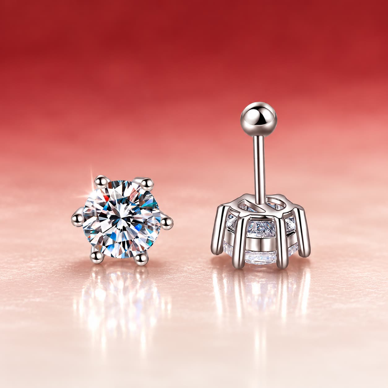 Luna Series · Six-Prong Screw-Back Stud Earrings — Sterling Silver — image 1
