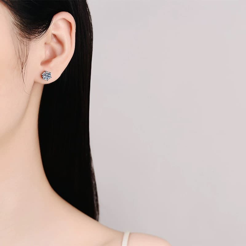 Luna Series · Six-Prong Screw-Back Stud Earrings — Sterling Silver — image 2