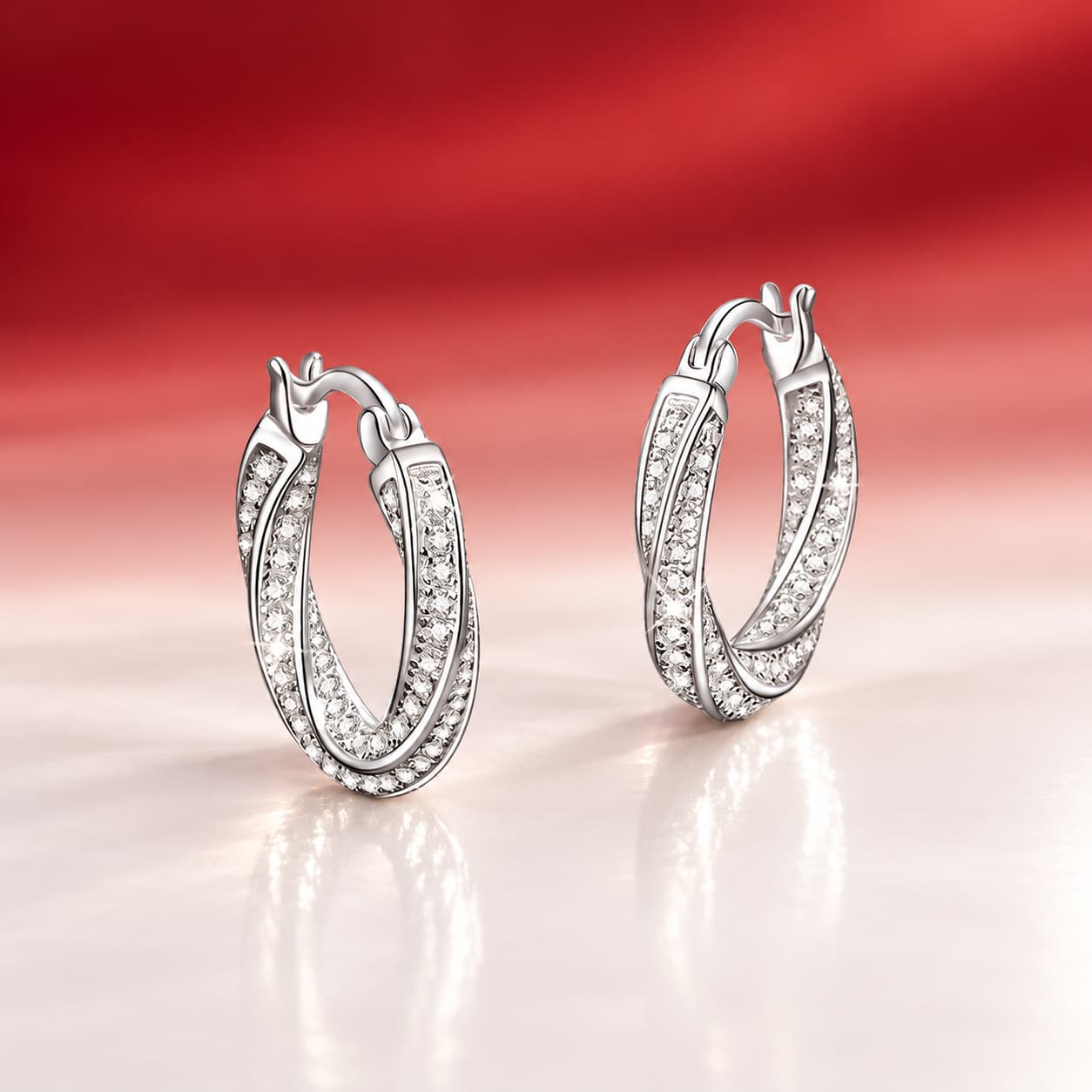 Luna Series · Möbius Pavé Huggie Earrings — 925 Sterling Silver — image 3