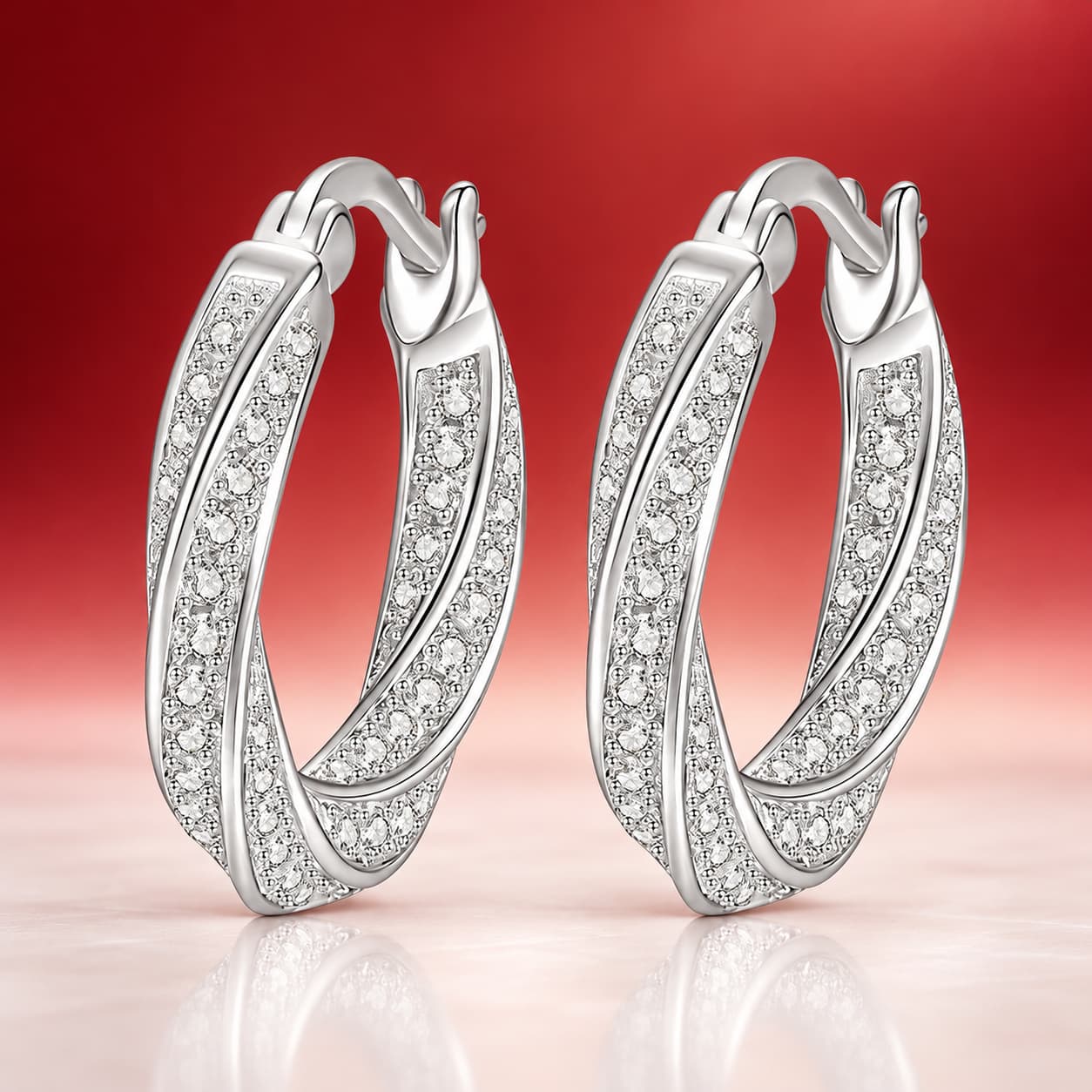 Luna Series · Möbius Pavé Huggie Earrings — 925 Sterling Silver — image 4