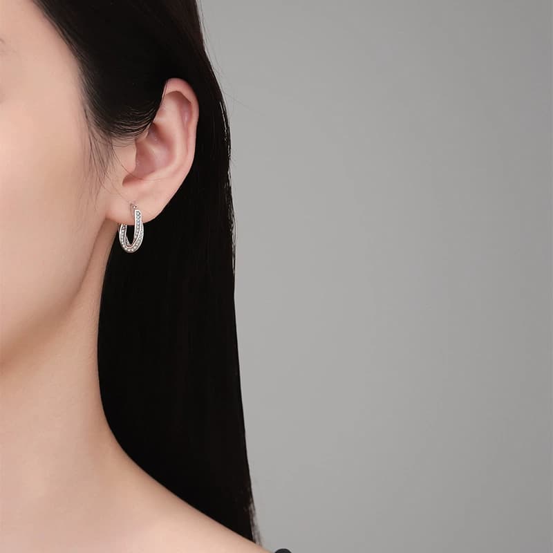 Luna Series · Möbius Pavé Huggie Earrings — 925 Sterling Silver — image 2