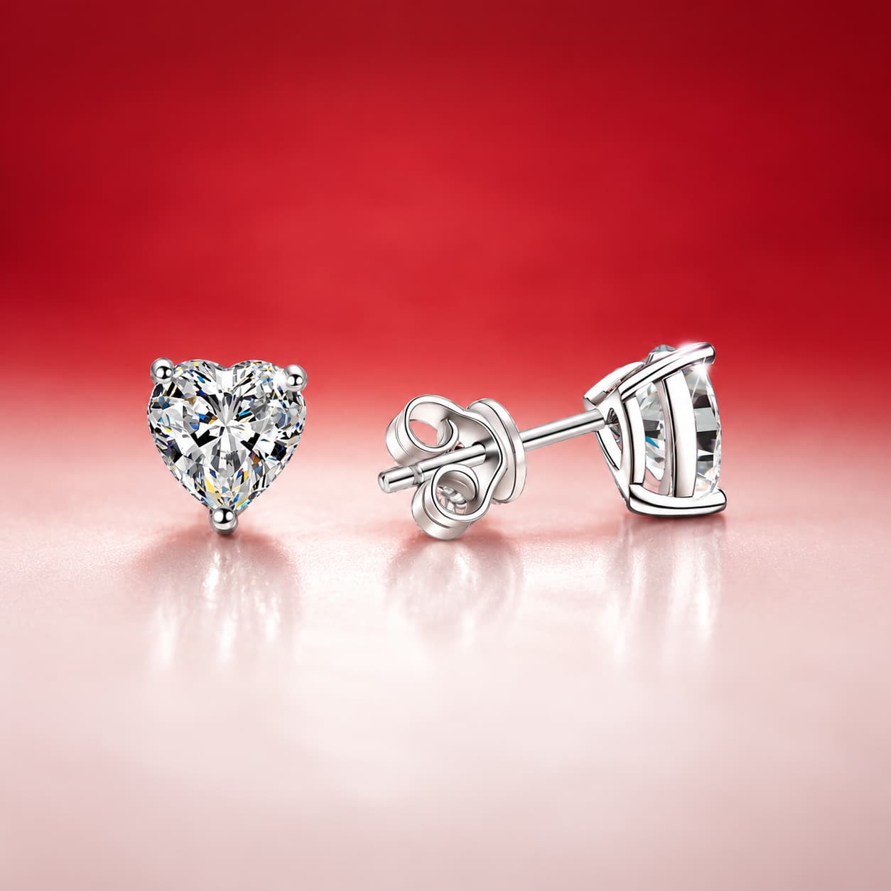 Luna Series · Heart-Cut Solitaire Stud Earrings — 925 Sterling Silver — image 3