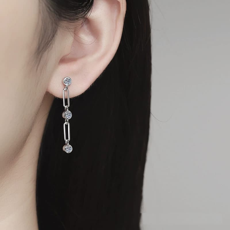 Luna Series · Geometric Link Drop Earrings — 925 Sterling Silver — image 2
