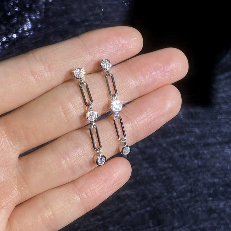 Luna Series · Geometric Link Drop Earrings — 925 Sterling Silver — image 3