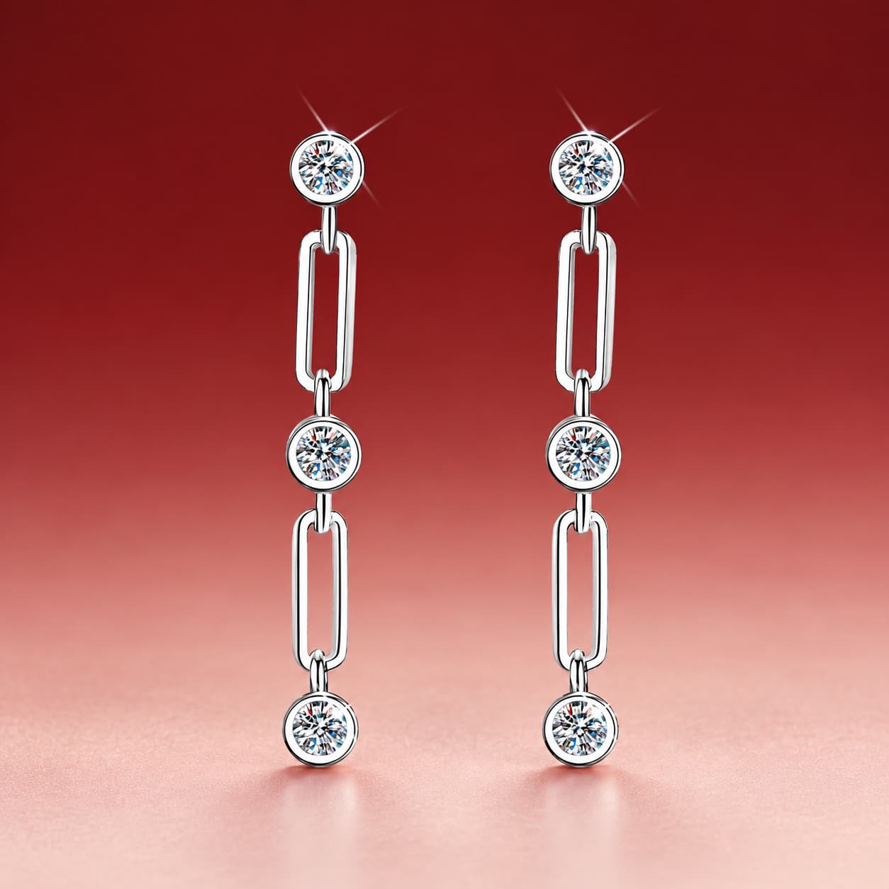 Luna Series · Geometric Link Drop Earrings — 925 Sterling Silver — image 1