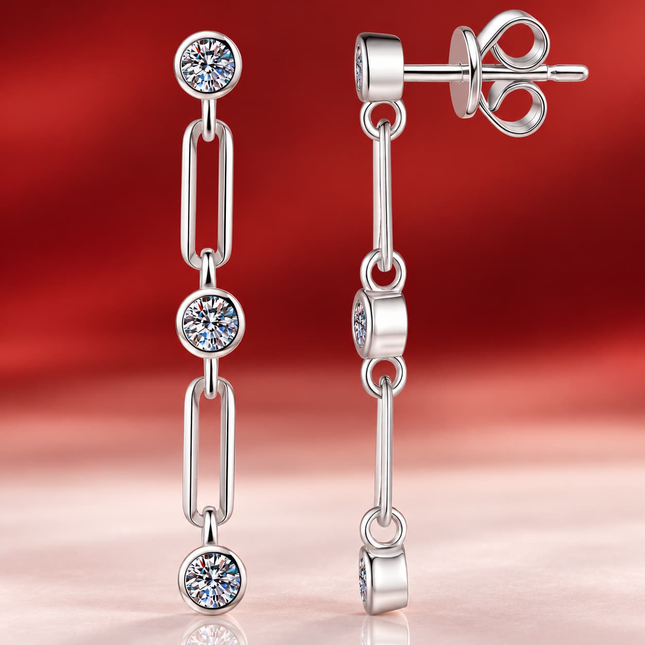 Luna Series · Geometric Link Drop Earrings — 925 Sterling Silver — image 4