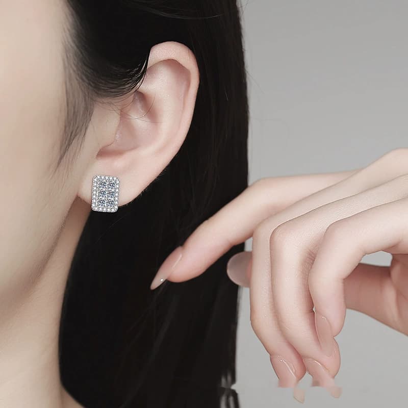 Luna Series · Cushion Pavé Stud Earrings — 925 Sterling Silver — image 2