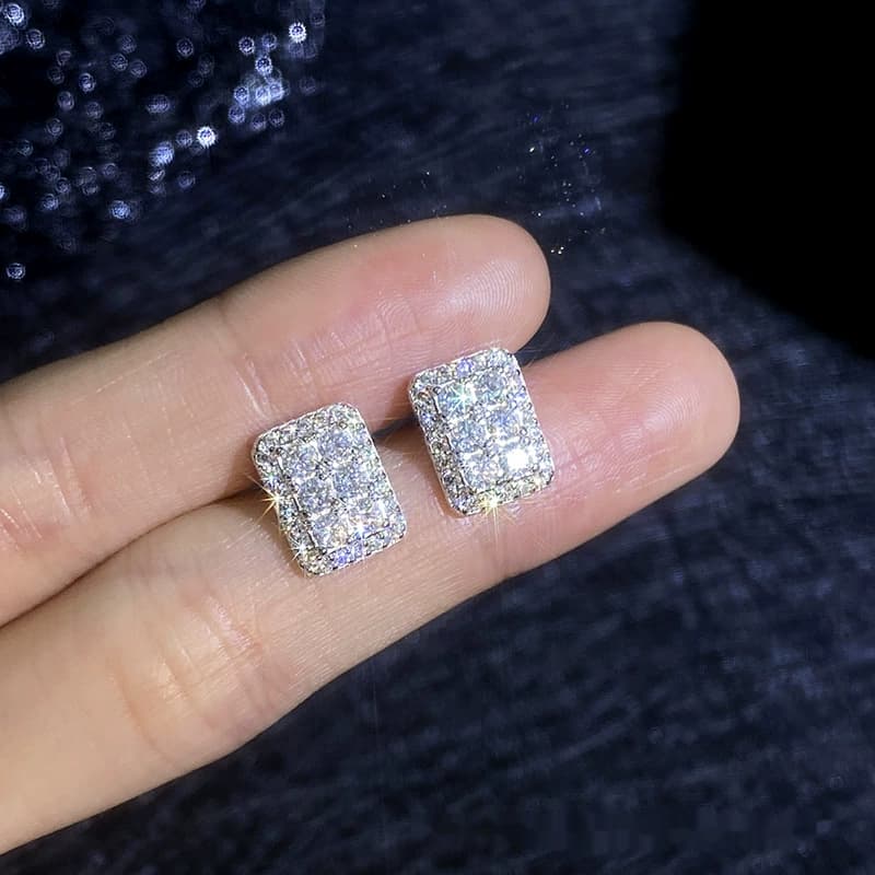 Luna Series · Cushion Pavé Stud Earrings — 925 Sterling Silver — image 3