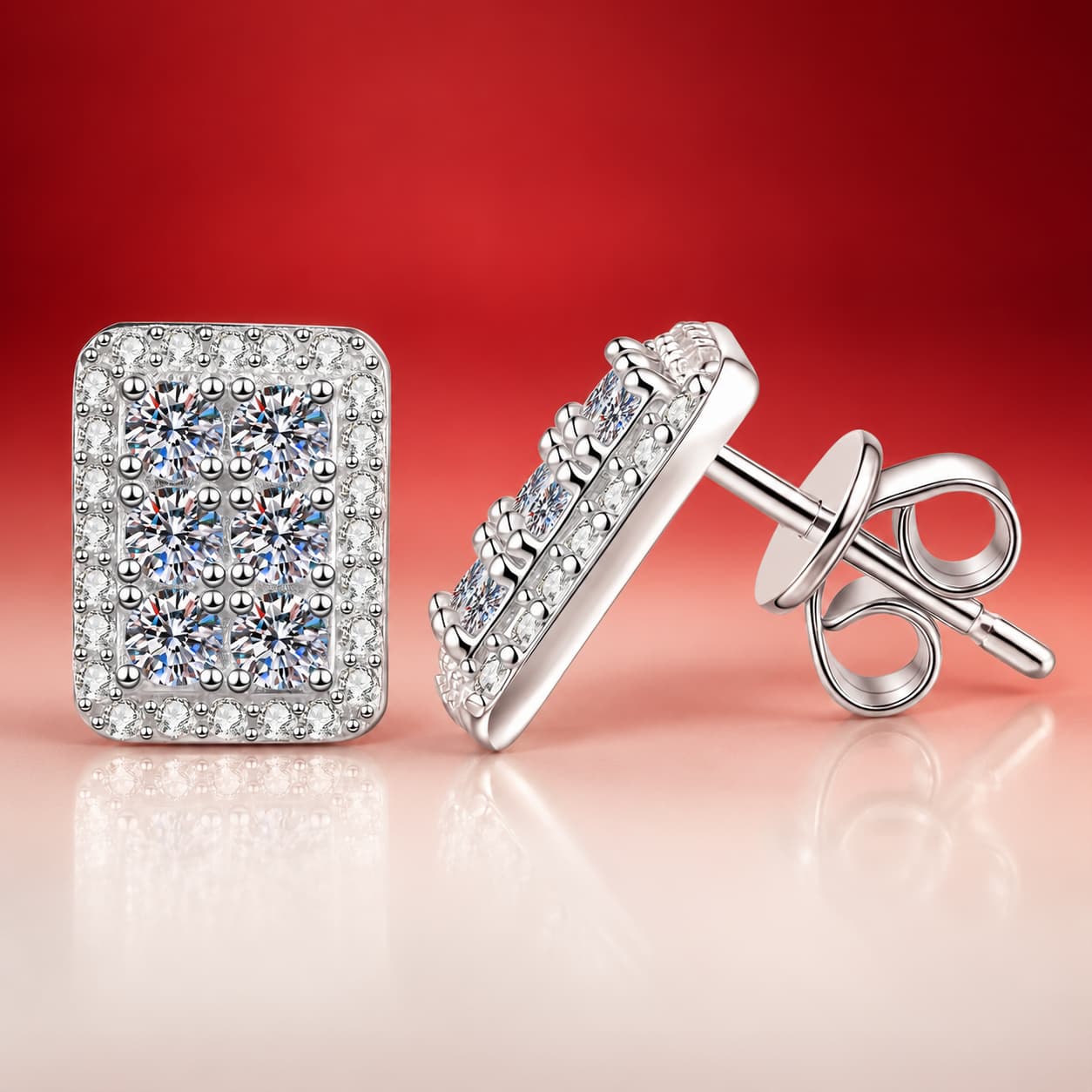 Luna Series · Cushion Pavé Stud Earrings — 925 Sterling Silver — image 4