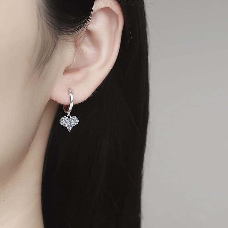 Luna Series · Pavé Heart Drop Huggie Earrings — 925 Sterling Silver — image 2