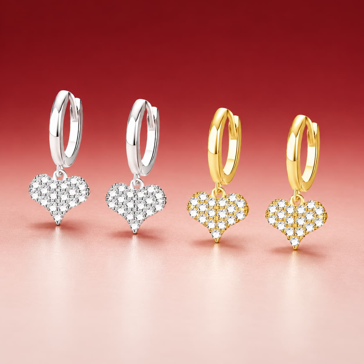 Luna Series · Pavé Heart Drop Huggie Earrings — 925 Sterling Silver — image 1