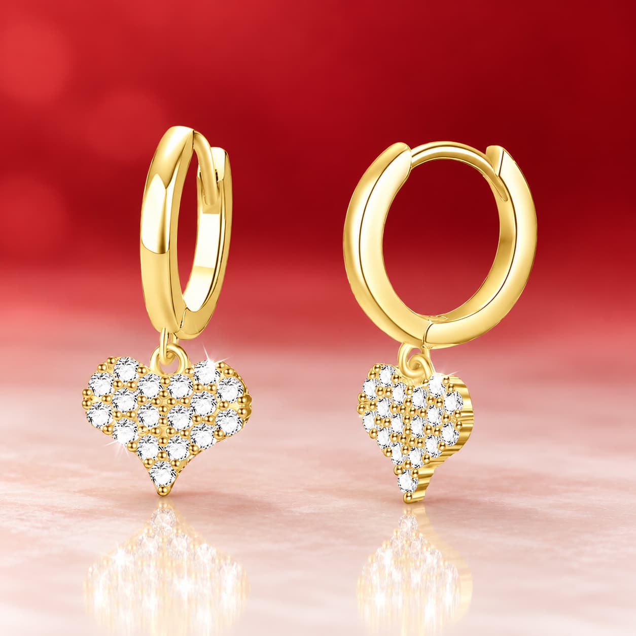 Luna Series · Pavé Heart Drop Huggie Earrings — 925 Sterling Silver — image 3