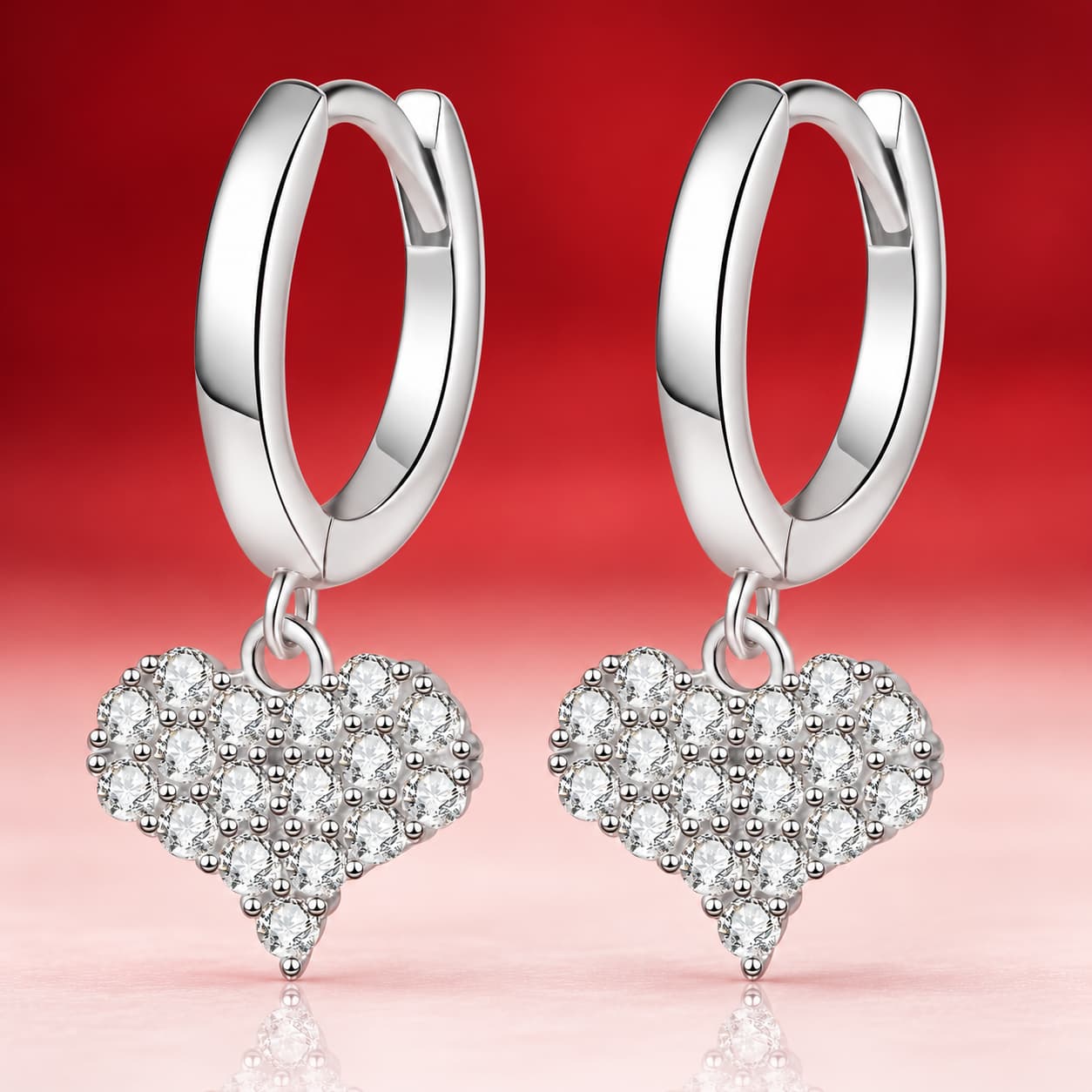 Luna Series · Pavé Heart Drop Huggie Earrings — 925 Sterling Silver — image 4