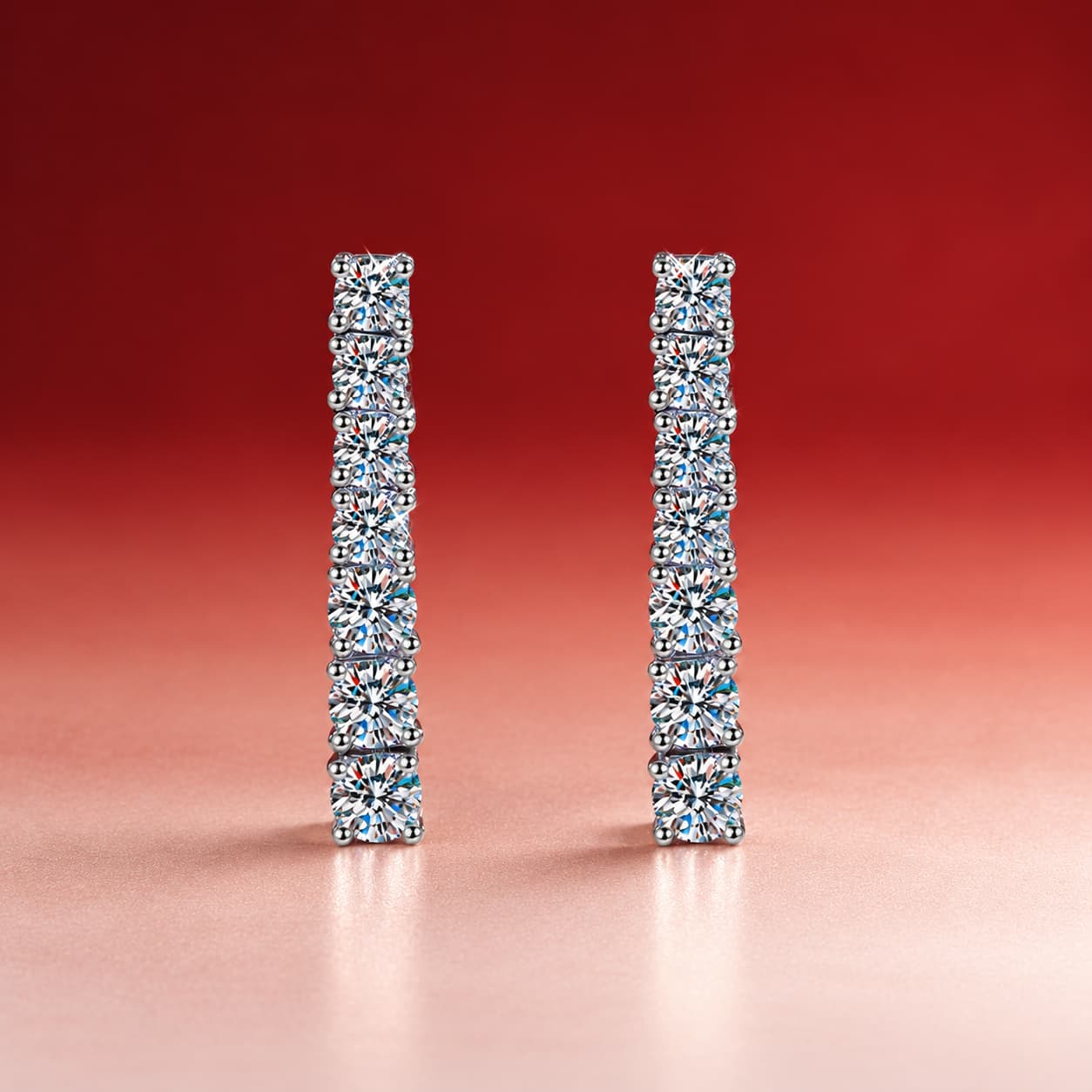 Luna Series · Pavé Bar Drop Stud Earrings — 925 Sterling Silver — image 1