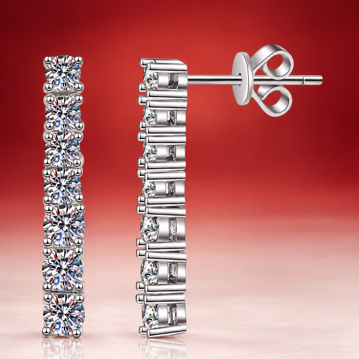 Luna Series · Pavé Bar Drop Stud Earrings — 925 Sterling Silver — image 4