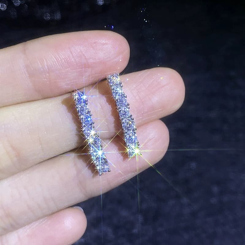 Luna Series · Pavé Bar Drop Stud Earrings — 925 Sterling Silver — image 3