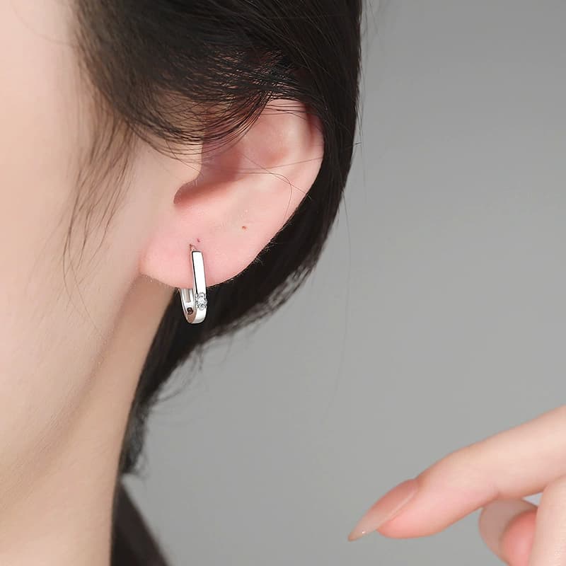 Luna Series · Geometric Huggie Earrings — 925 Sterling Silver — image 2