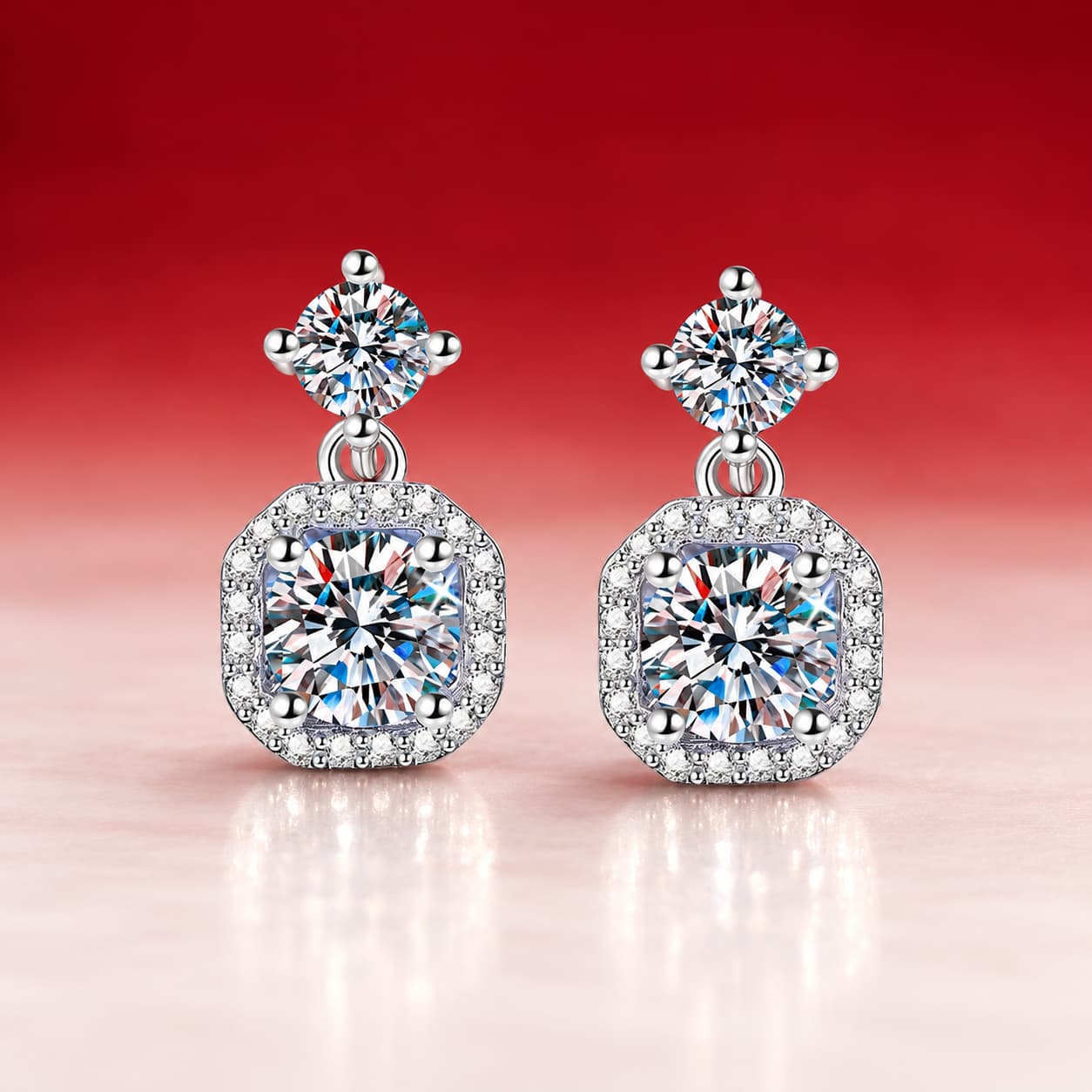 Luna Series · Cushion Halo Drop Stud Earrings — 925 Sterling Silver — image 1