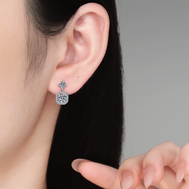 Luna Series · Cushion Halo Drop Stud Earrings — 925 Sterling Silver — image 2