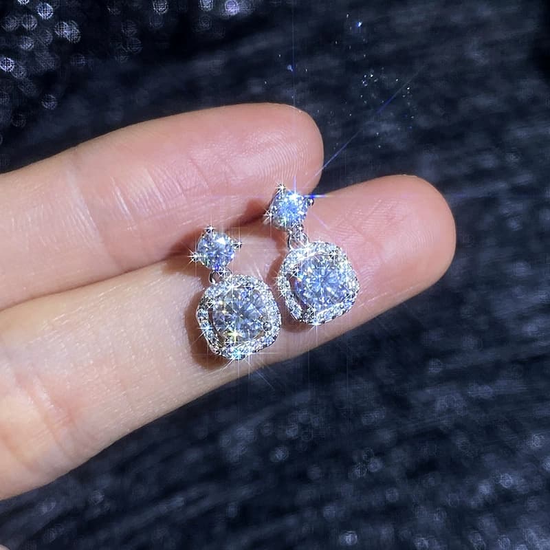 Luna Series · Cushion Halo Drop Stud Earrings — 925 Sterling Silver — image 3